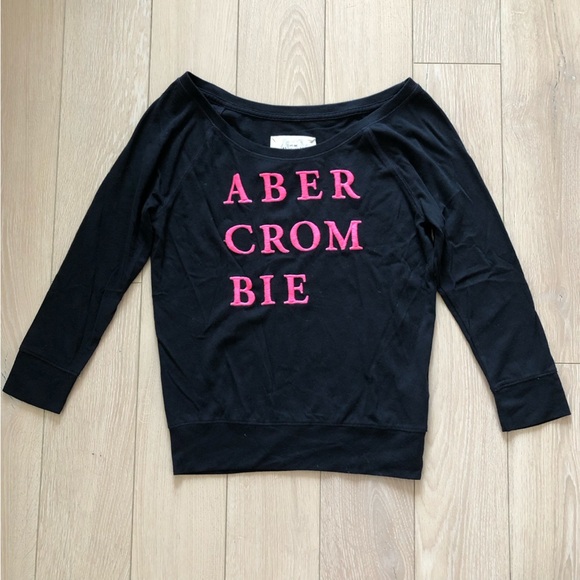 Abercrombie & Fitch Y2K Off Shoulder Embroidered Top in Black & Pink Size XS - Picture 1 of 10